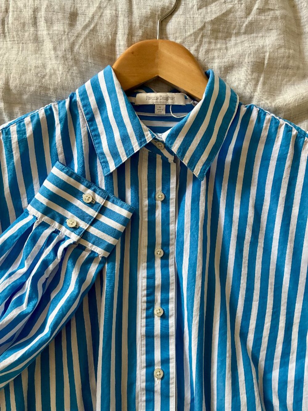Favorite Daughter Button Up Oversized Shirt in Azure Stripe - Size M (NWT)